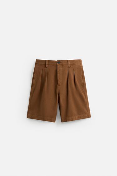 RELAXED FIT PLEATED BERMUDA SHORTS - Caramel by Zara - Image 6