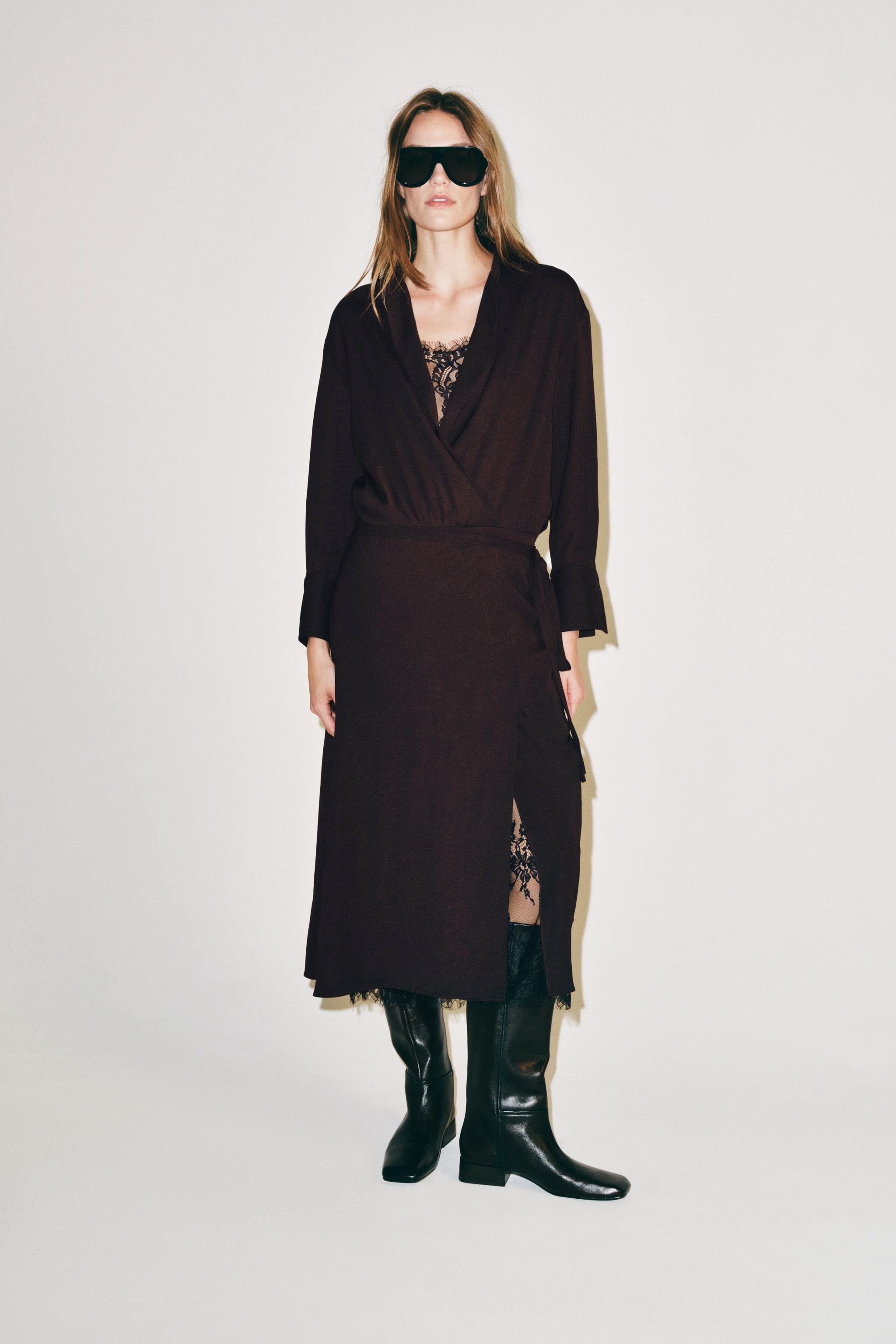 ZW COLLECTION LINGERIE-STYLE WRAP DRESS — Dark burgundy