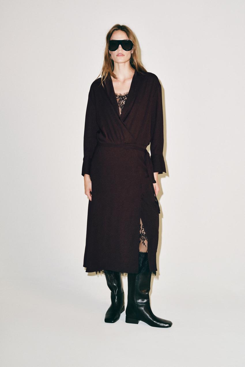 zara knit wrap dress - Zw Collection Čipkasta Haljina Na Preklop - Xl Zara womens