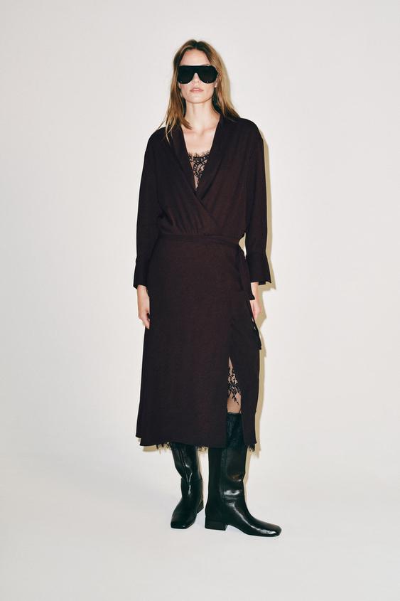 ZW COLLECTION LINGERIE-STYLE WRAP DRESS - Dark burgundy de Zara - Imagen 0