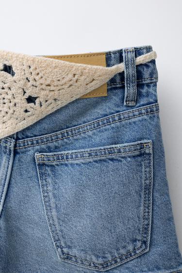 DENIM BERMUDA SHORTS WITH CROCHET BANDANA DETAIL - Blue by Zara - Image 3