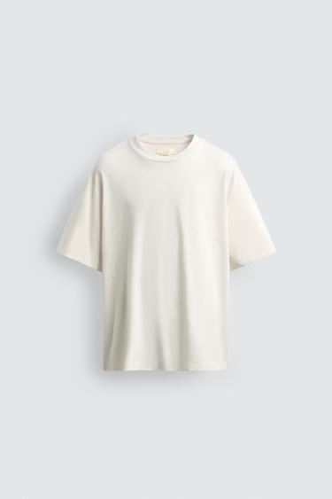 RELAXED FIT COTTON - LINEN T-SHIRT - White by Zara