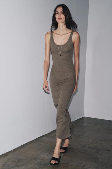 Zara LONG STRAPPY DRESS - Brown marl