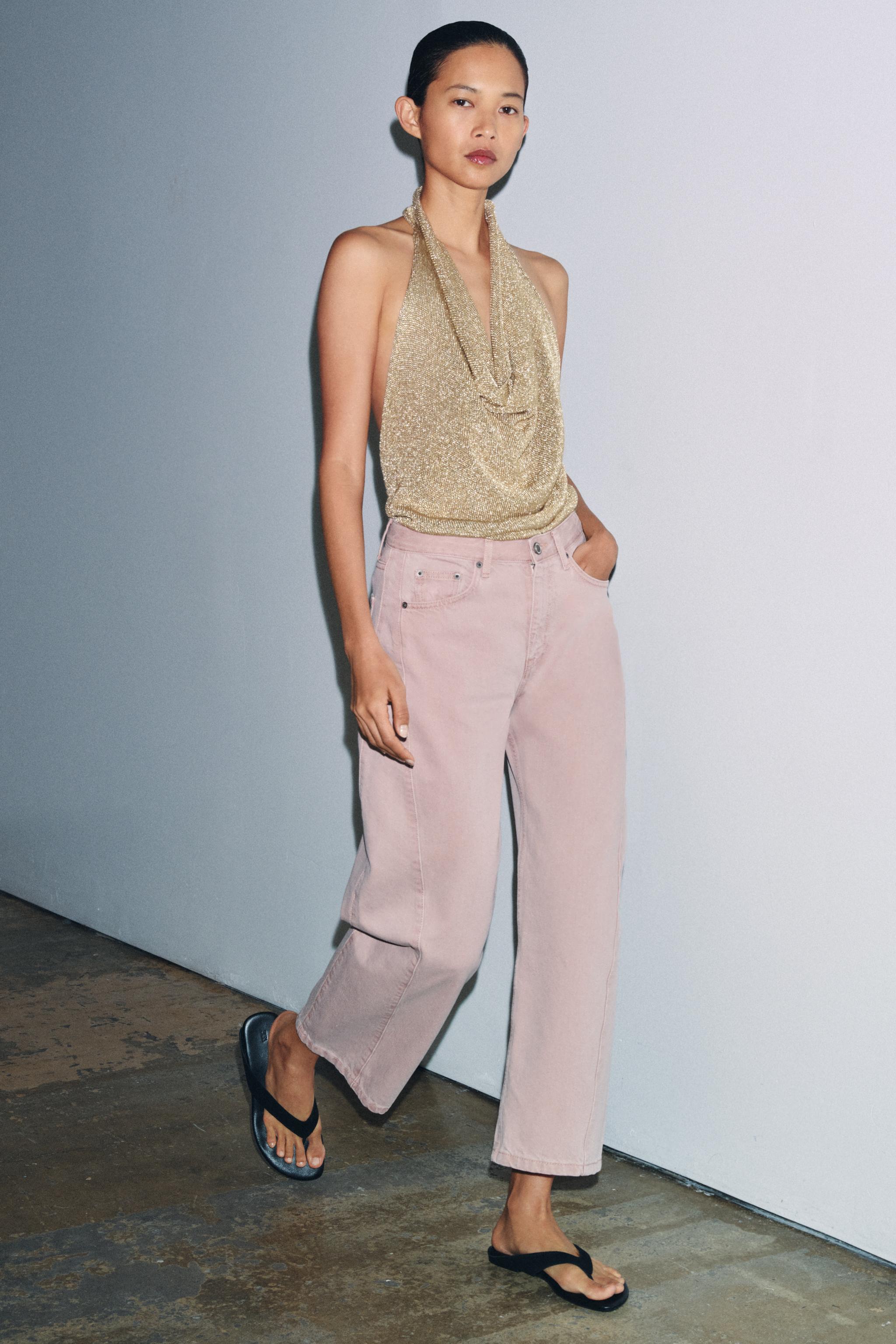 ZARA ワイドデニム ピンク ZARA ⁄36⁄ ピンク ワイドデニムパンツ 