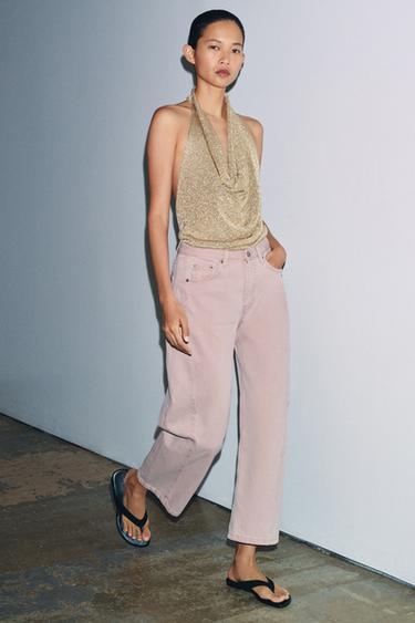 Zara ZW COLLECTION MID-RISE ANKLE RELAXED JEANS - Pink