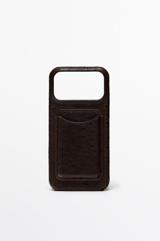 Zara Textured Nappa leather iPhone 17 Pro Max case - Chocolate - Image 0