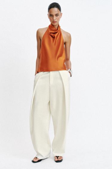 HALTERNECKTOP I SATIN - orange fra Zara - Billede 0
