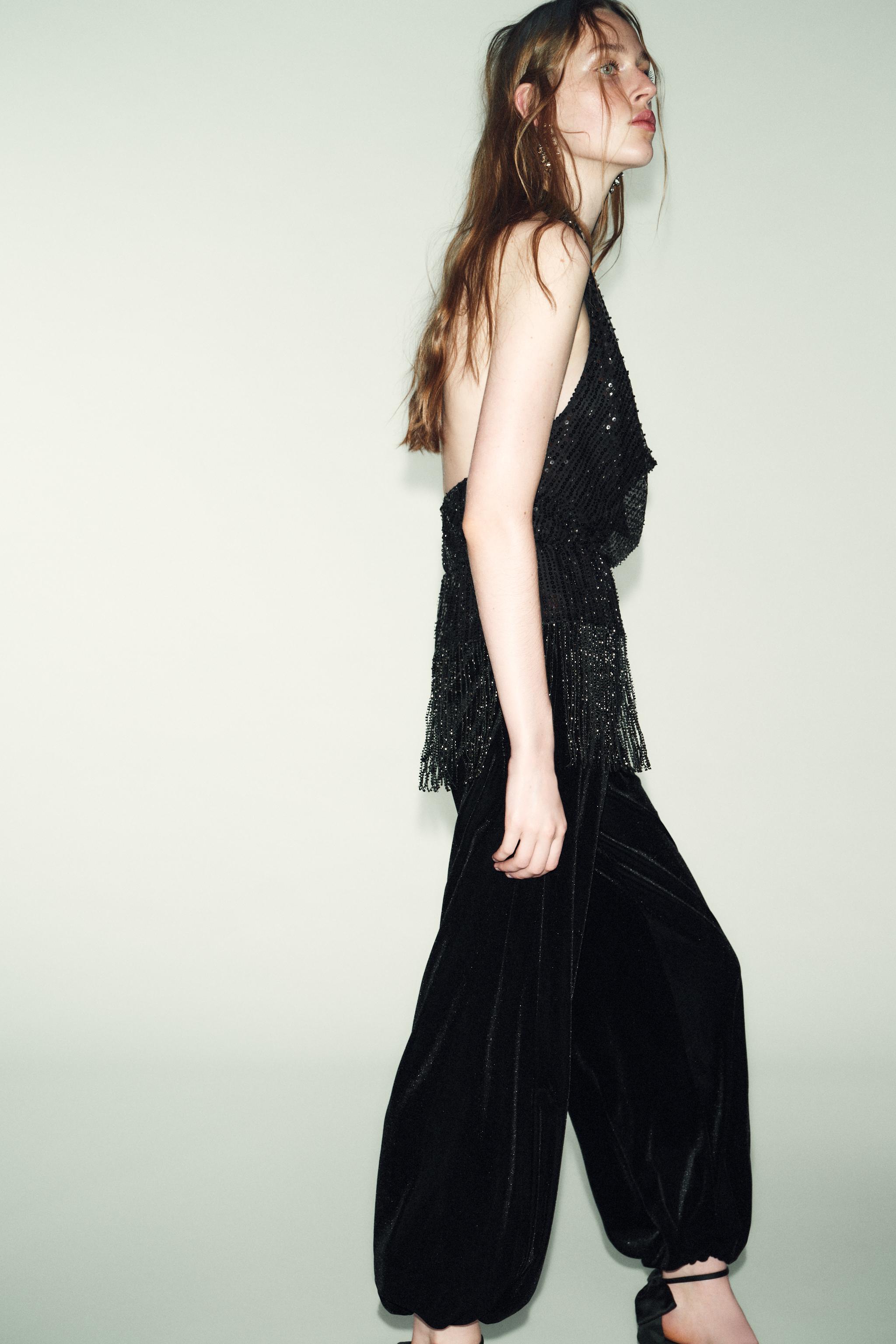 SEQUIN FRINGE HALTER TOP