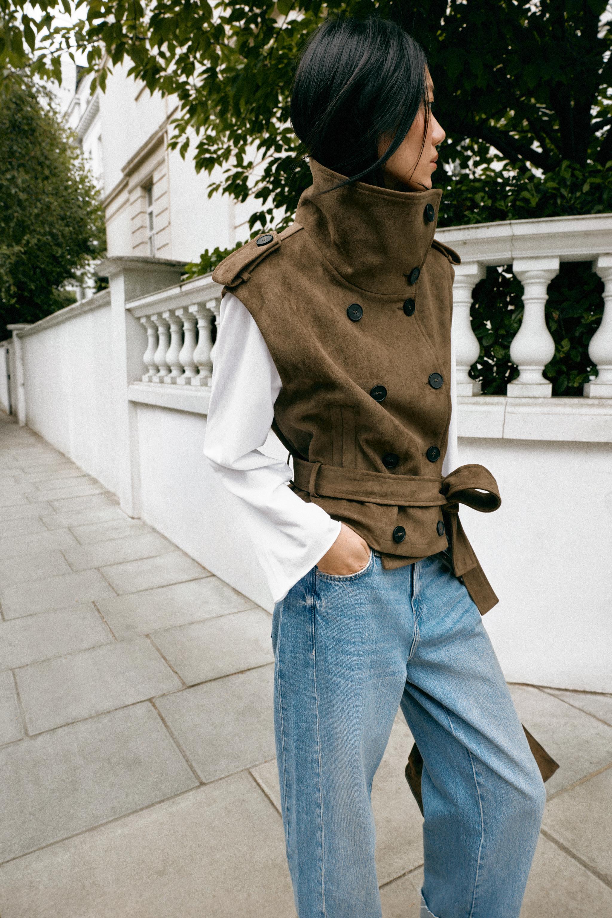 フェイクスエード ベルトベスト - カーキ | ZARA Japan / 日本