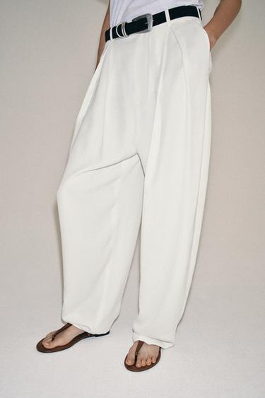 ZW COLLECTION FLOWING DARTED TROUSERS - Oyster-white by Zara - Image 3