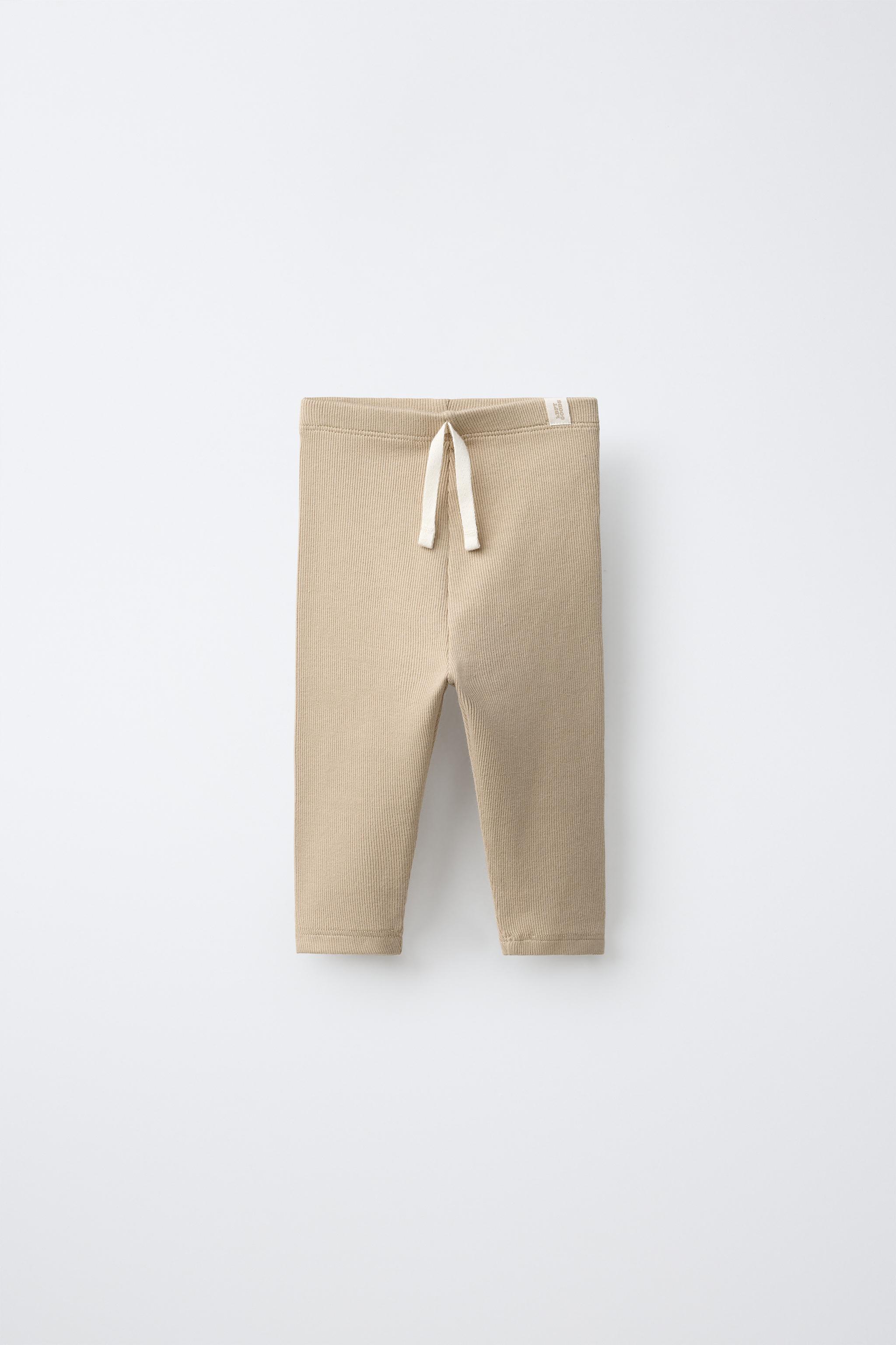 LABEL DETAIL RIBBED LEGGINGS — Sand