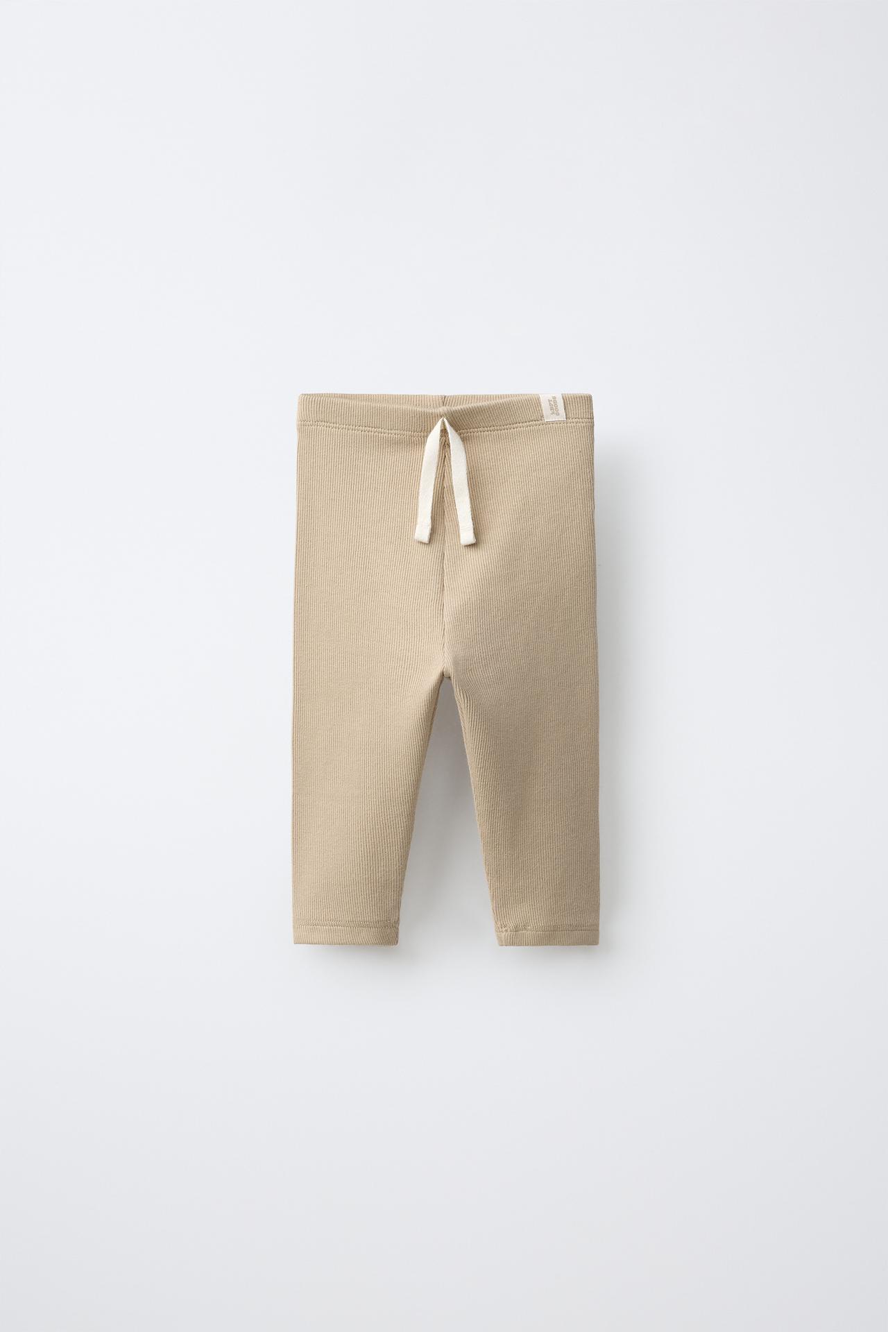 LABEL DETAIL RIBBED LEGGINGS — Sand