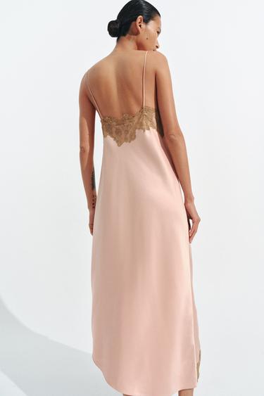 ROBE SATINÉE DENTELLE ZW COLLECTION - Rose poudré de Zara - Image 4