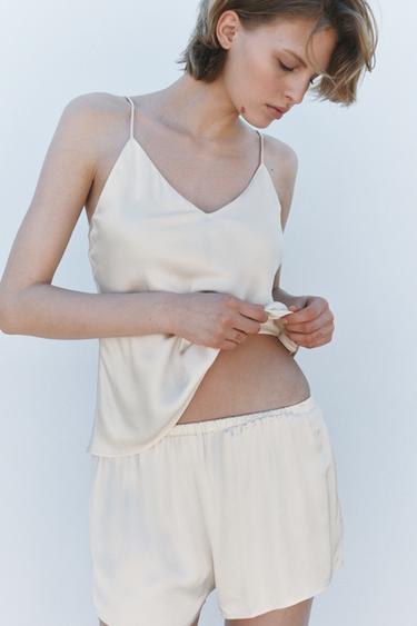 Zara LIMITED EDITION SATIN SHORTS - Oyster-white