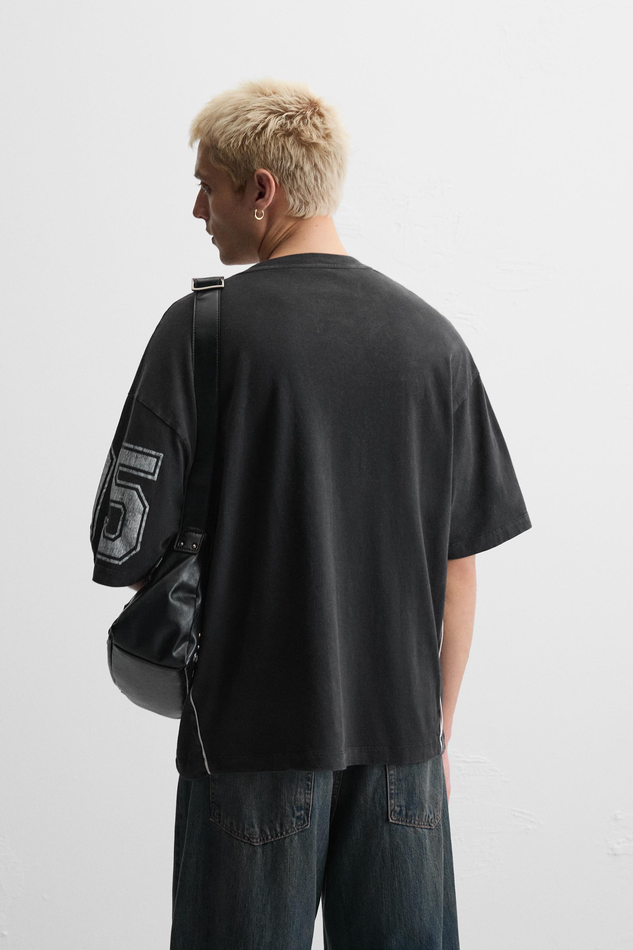 ウォッシュ加工 アメフトTシャツ - ダークアンソラジット | ZARA