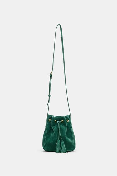Zara 皮革縮褶迷你斜挎包 - 綠色