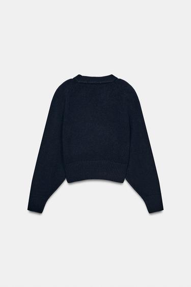 100% WOOL JUMPER WITH SHOULDER PADS - Navy blue by Zara - Image 3
