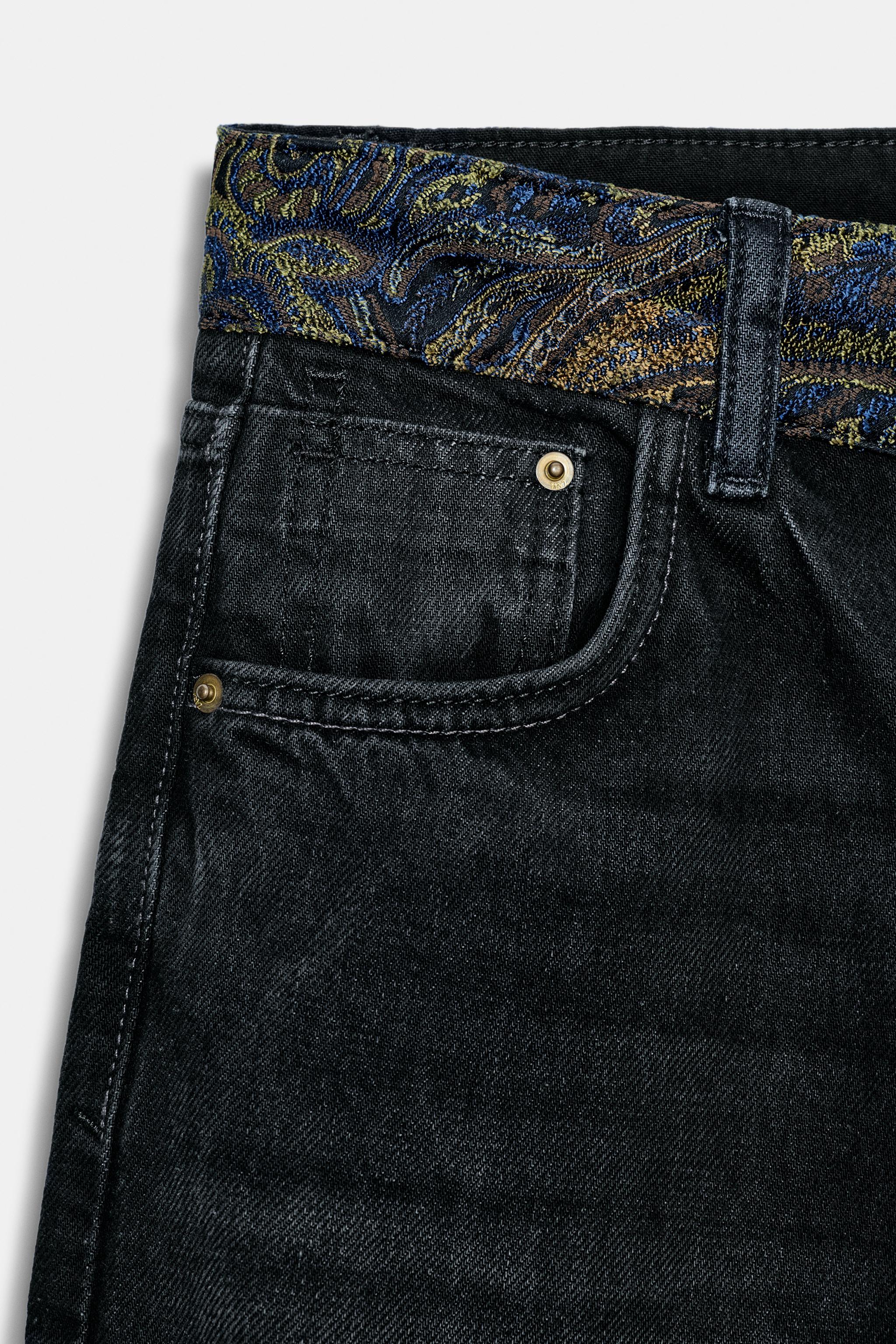 Z1975 MID-WAIST JACQUARD WAIST JEANS - Black | ZARA India