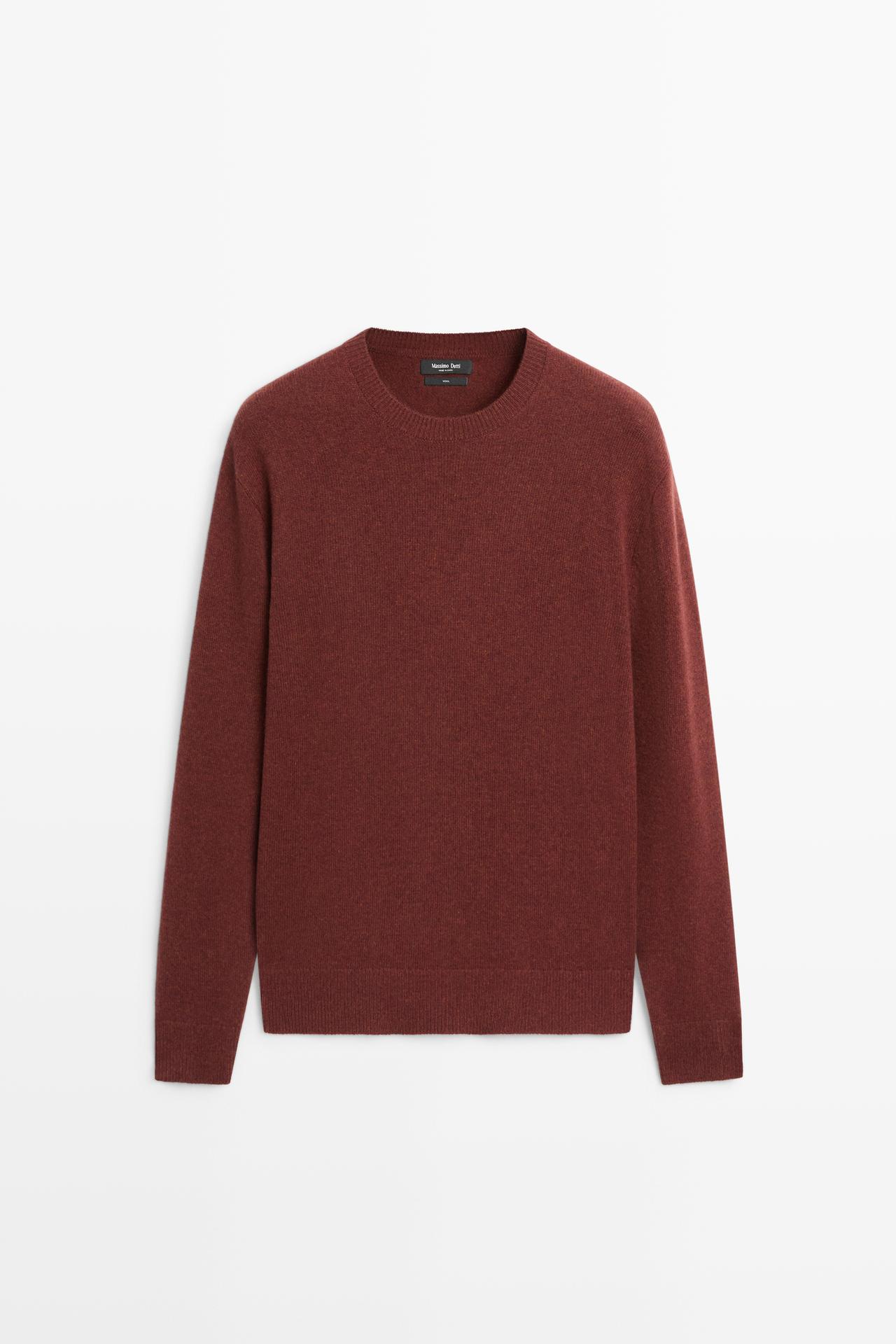 100% wool melange knit sweater — Russet
