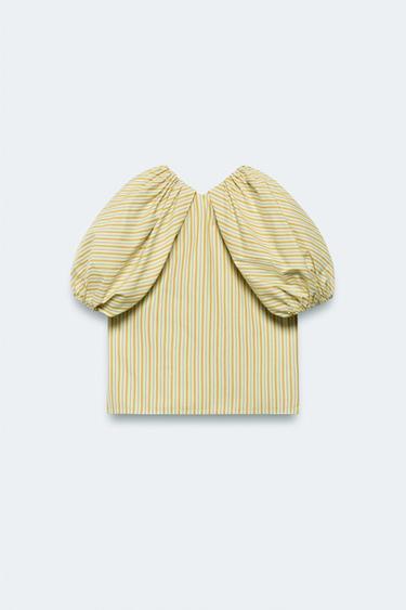 BLOUSE À RAYURES ET MANCHES BOUFFANTES ÉDITION LIMITÉE - Citron vert de Zara - Image 6