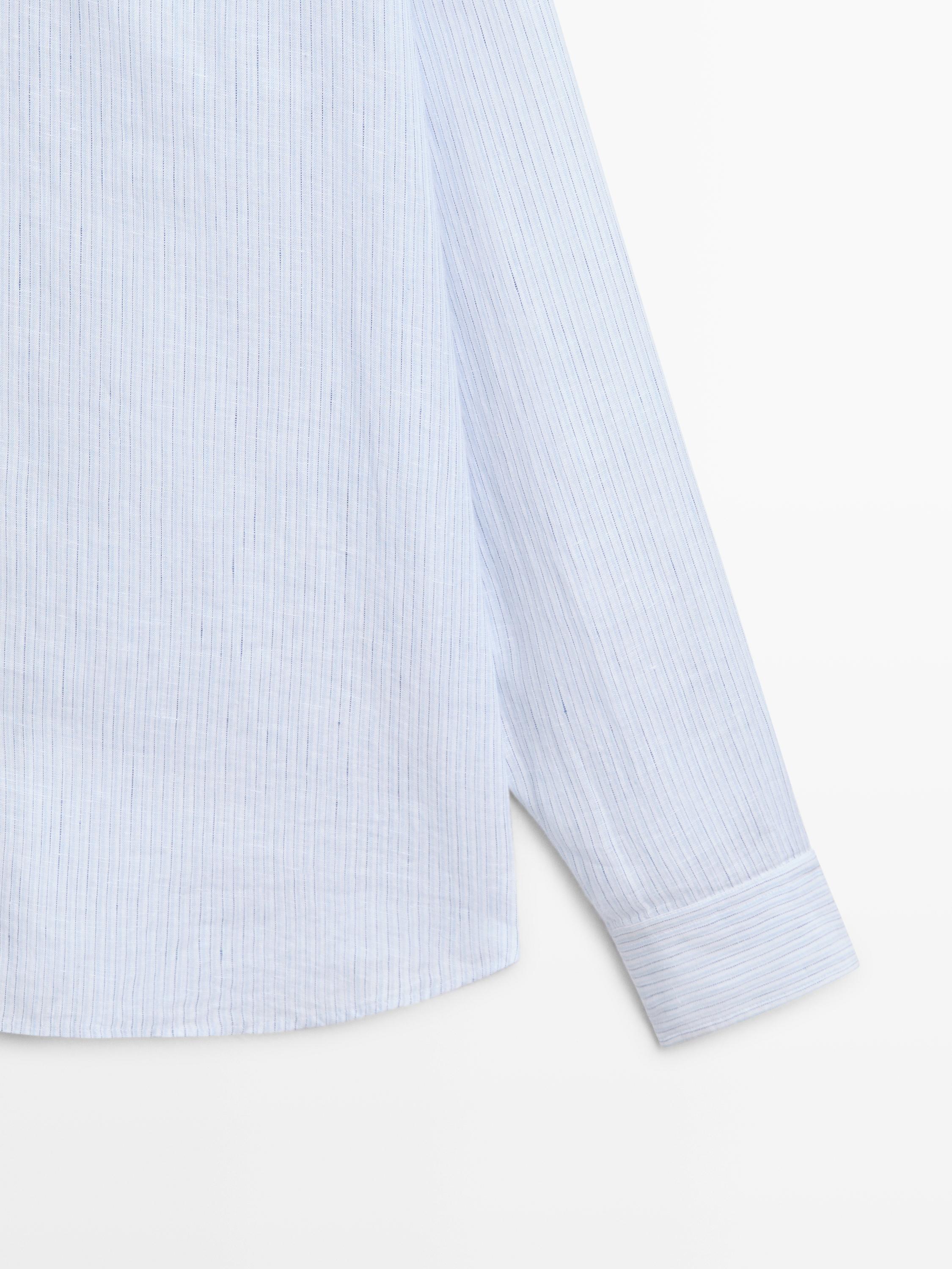 Regular fit 100% linen striped shirt