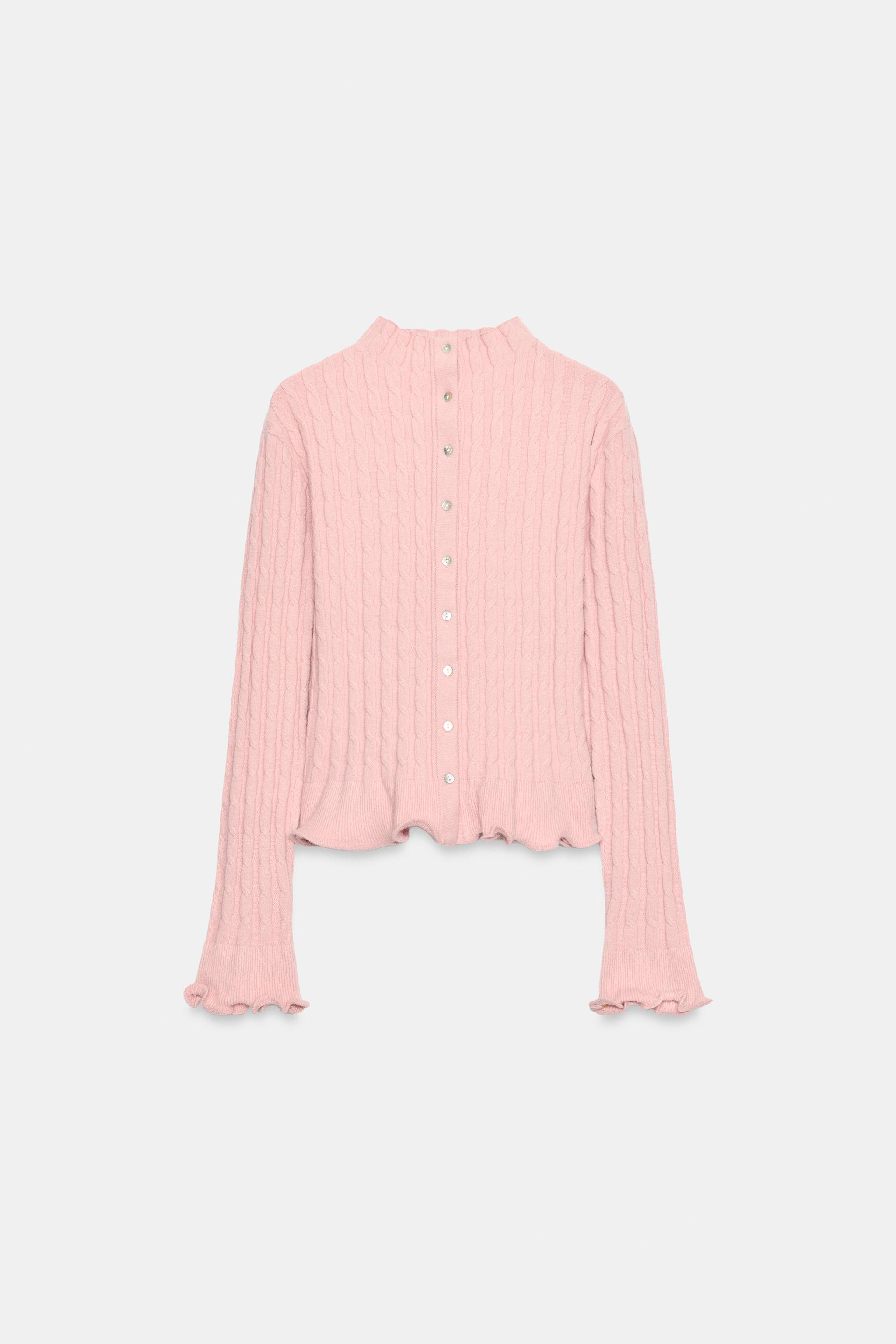 CABLE KNIT CARDIGAN WITH RUFFLES