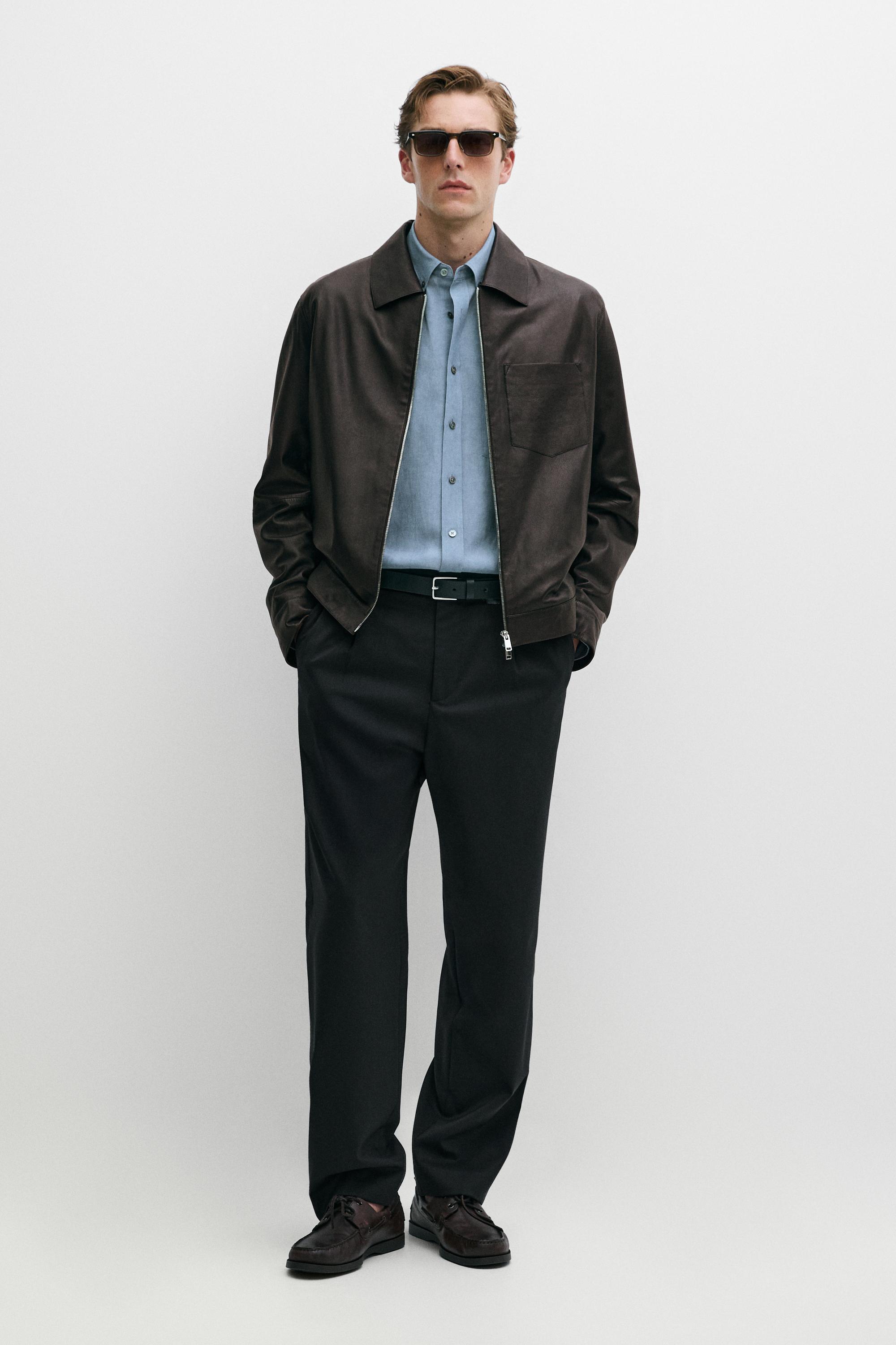 Nappa leather jacket with pocket - Brown | ZARA Canada
