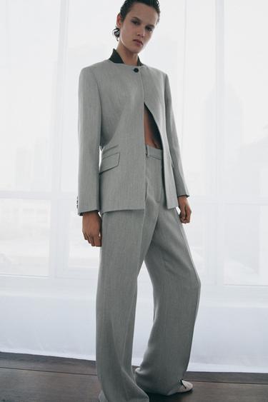 Zara FLARE TEXTURED PANTS ZW COLLECTION - Gray