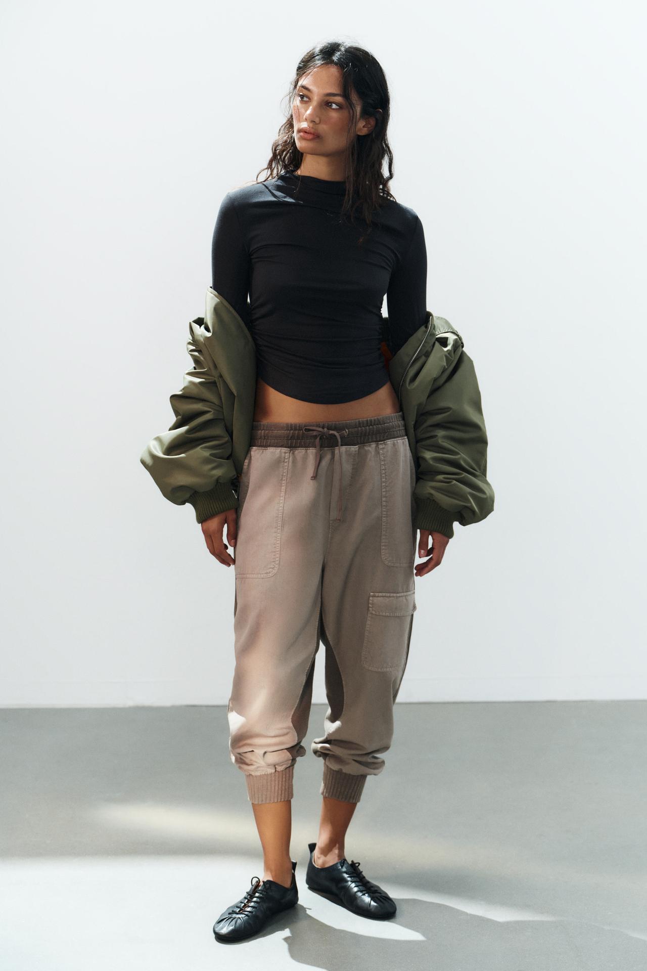 GATHERED MOCK NECK TOP — Charcoal gray