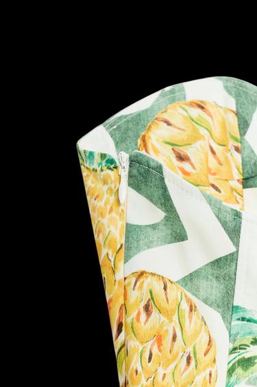 FRUIT PRINT CORSETRY-INSPIRED POPLIN DRESS - Ecru / Green by Zara - Image 2