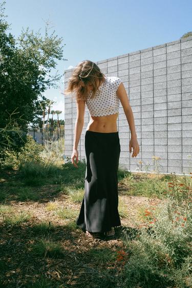 CROPPED SHORT SLEEVE DOTS T-SHIRT - Black / White by Zara - Image 0