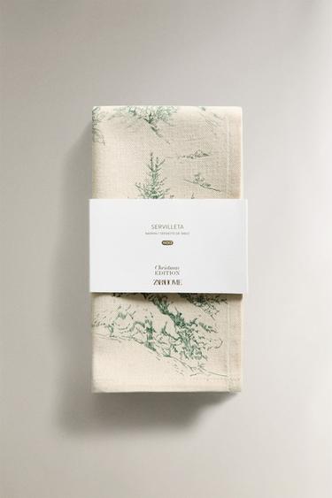 PACK OF COTTON CHRISTMAS TOILE DE JOUY NAPKINS (PACK OF 2) - Green by Zara - Image 3
