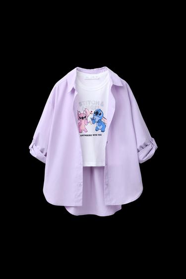 Zara PLAIN SHIRT AND CROPPED LILO & STITCH © DISNEY T-SHIRT SET - Light mauve - Image 0