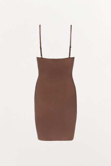 Zara SHORT DRESS WITH POLYAMIDE - Brown