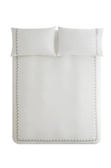 SATEEN DUVET COVER WITH EMBROIDERED LEAVES - Green by Zara