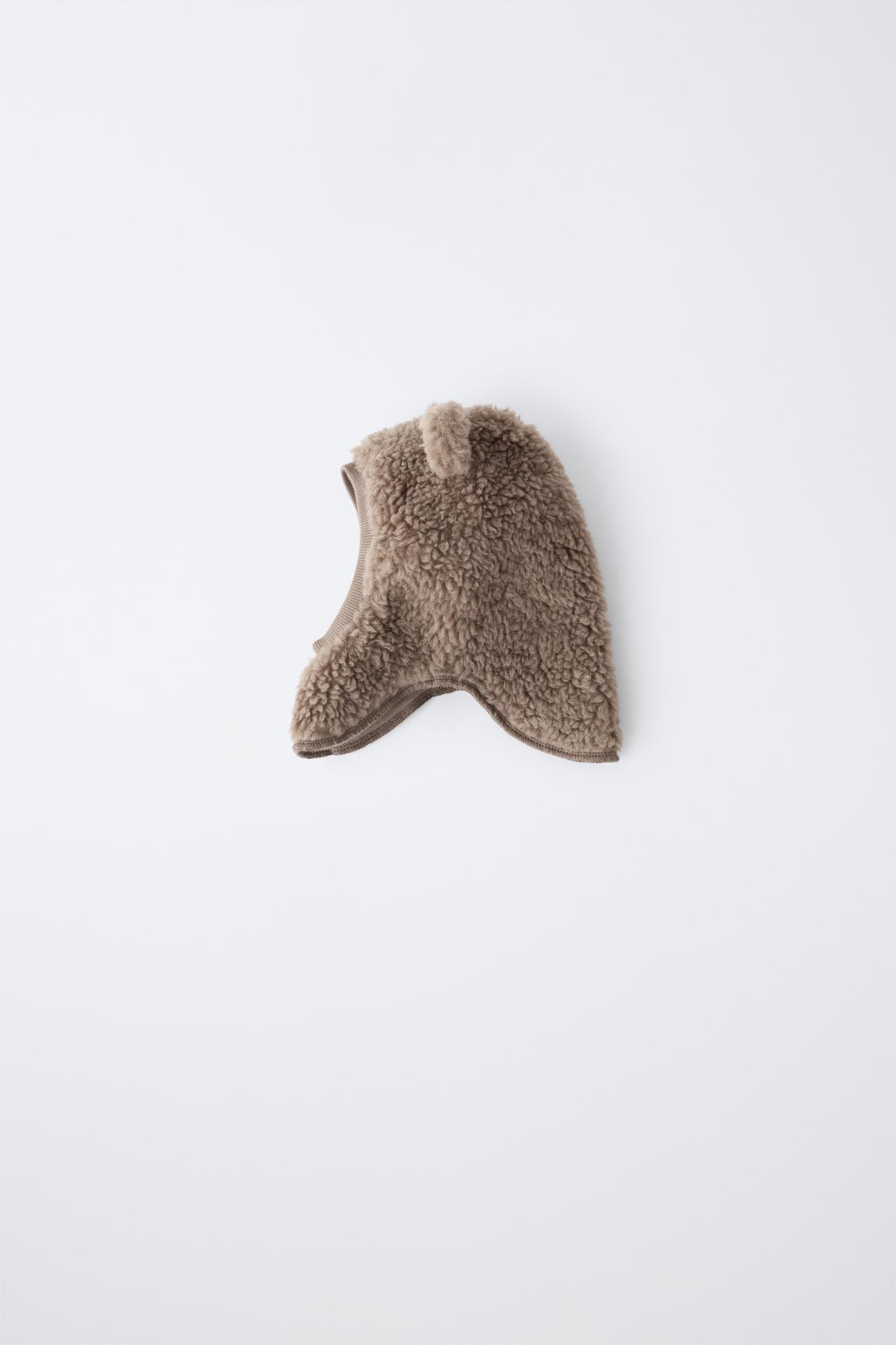 FAUX SHEARLING BALACLAVA WITH EARS — Brown