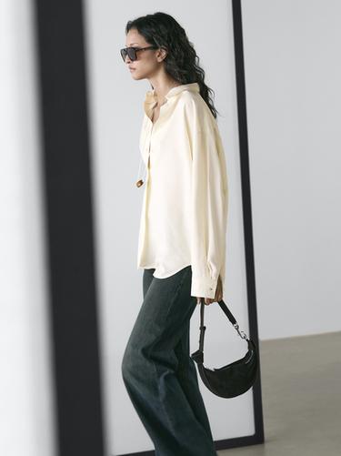 Camisa oversize manga larga - Blanco roto de Zara