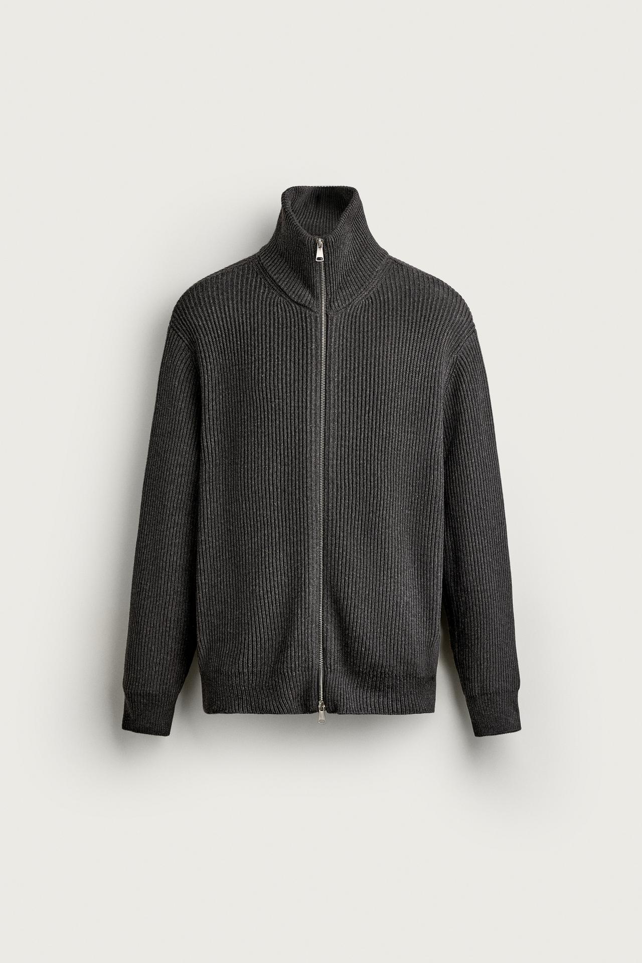 COMPACT ZIP CARDIGAN — Dark gray