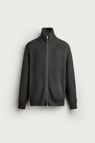 COMPACT ZIP CARDIGAN — Dark gray 1