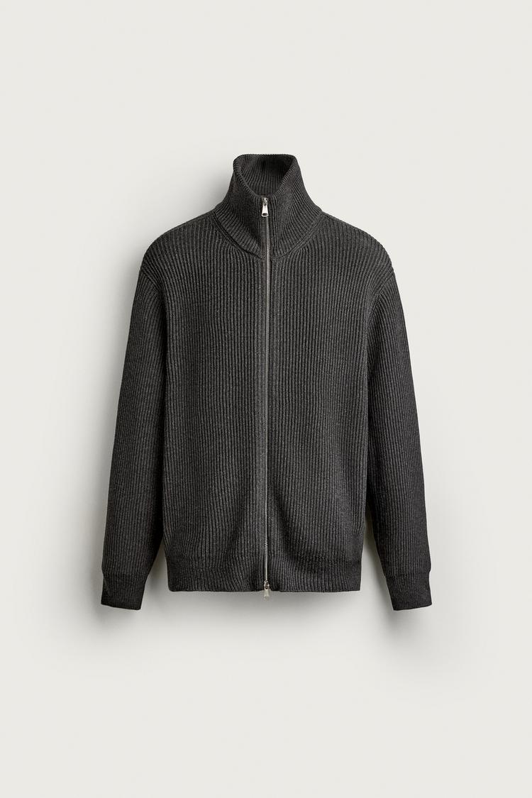 COMPACT ZIP CARDIGAN — Dark gray