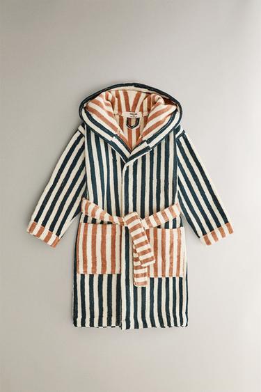 DUBBELZIJDIGE GESTREEPTE KINDERBADJAS - Zand / Blauw van Zara