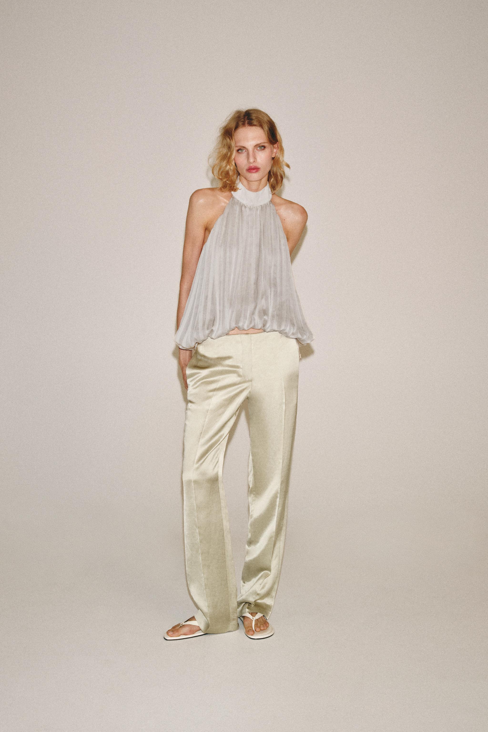 Женские брюки Zara ZW COLLECTION LINEN BLEND STRAIGHT-LEG TROUSERS