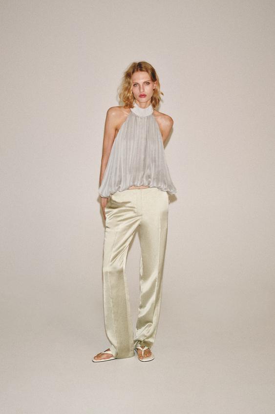 بنطلون مستقيم من الكتان ZW COLLECTION - صخري الخاص بـ Zara - صورة 0