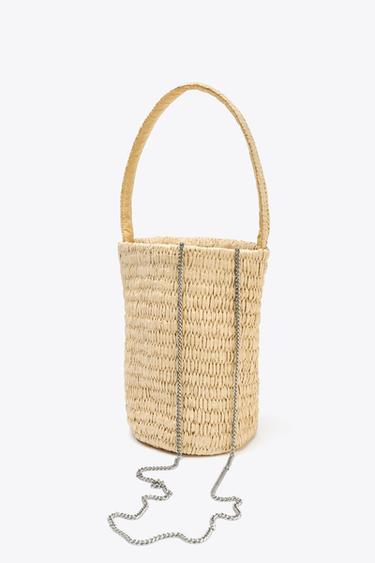 BRAIDED BASKET BAG WITH DESIGN - Light beige by Zara