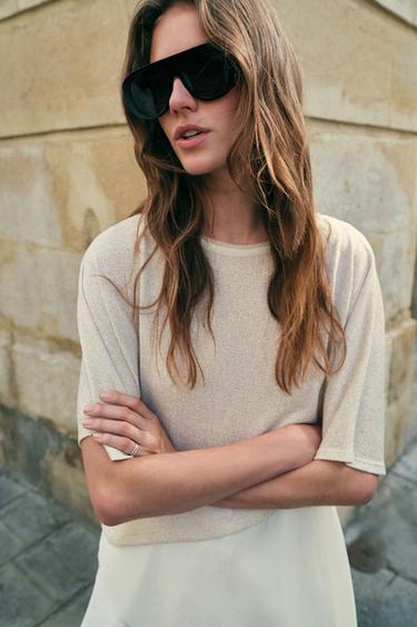 Zara CONTRASTING TOP - Sand