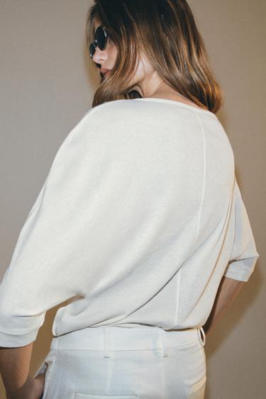 T-SHIRT COL TUNISIEN EN COTON - Blanc de Zara - Image 2