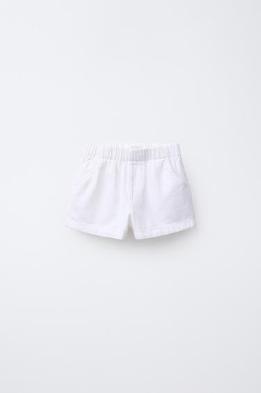CALÇÕES BERMUDA DENIM ELÁSTICOS - Branco da Zara - Imagem 0