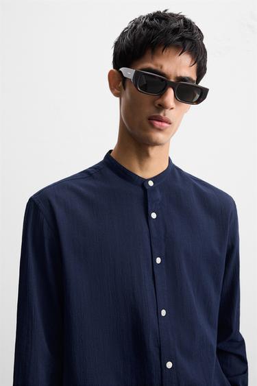 CHEMISE EFFET PLISSÉ - Bleu marine de Zara - Image 4