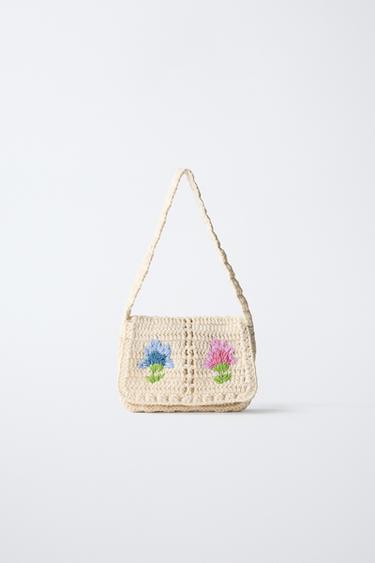 BORSA A TRACOLLA CROCHET FIORI - Bianco écru di Zara