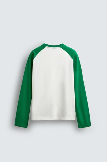 REGULAR FIT COLOUR BLOCK T-SHIRT - White / Green by Zara - Image 7